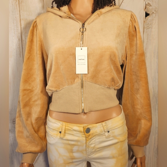 🆕️NORDSTROM 90 DEGREES/REFLEX VELOUR ZIPPERED CROP HOODIE/JACKET, Size Larg💥 - Picture 3 of 4